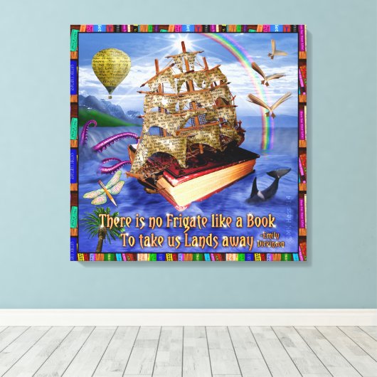 Book Ship Ocean Scene met Emily Dickinson Quote Canvas Afdruk (Insitu (Houten vloer))