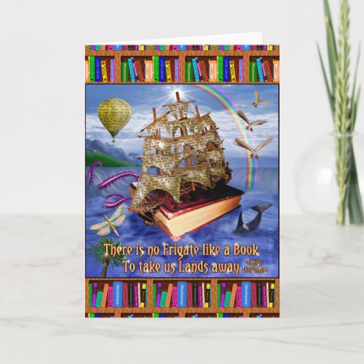 Book Ship Ocean Scene met Emily Dickinson Quote Kaart (Voorkant)