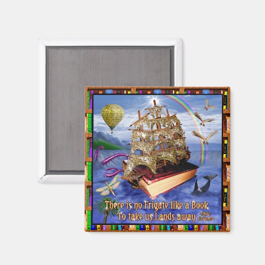 Book Ship Ocean Scene met Emily Dickinson Quote Magneet (Voorkant / Achterkant)
