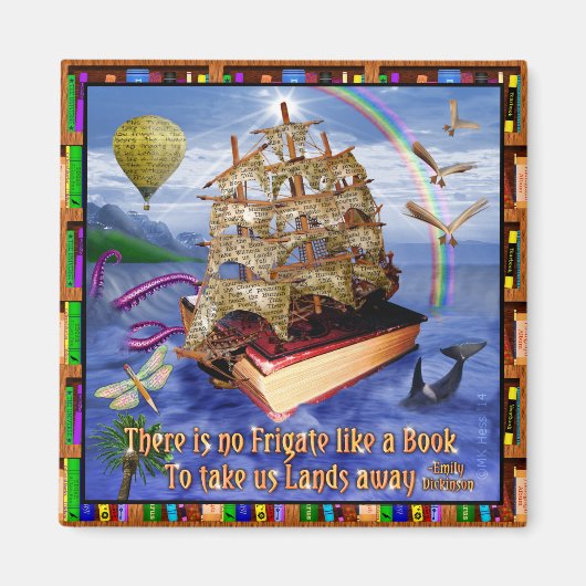 Book Ship Ocean Scene met Emily Dickinson Quote Magneet (Voorkant)