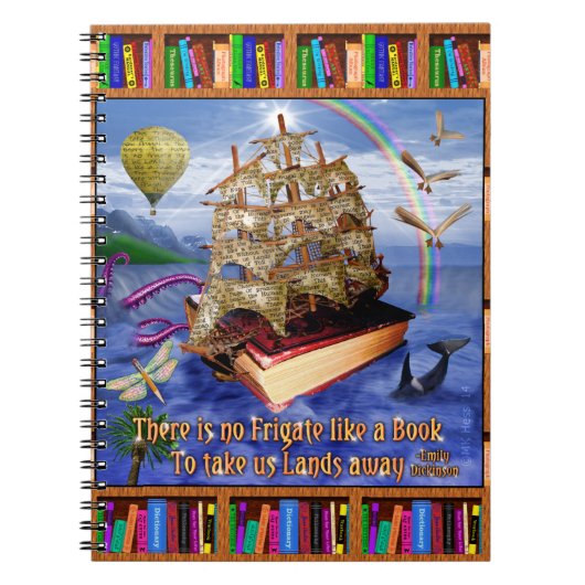 Book Ship Ocean Scene met Emily Dickinson Quote Notitieboek (Voorkant)