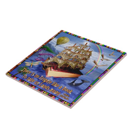 Book Ship Ocean Scene met Emily Dickinson Quote Tegeltje (Zijkant)