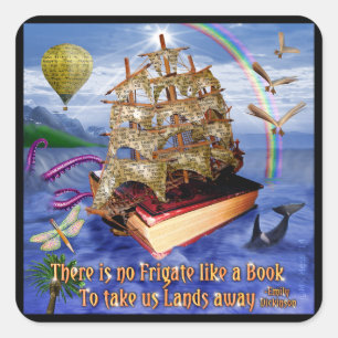 Book Ship Ocean Scene met Emily Dickinson Quote Vierkante Sticker