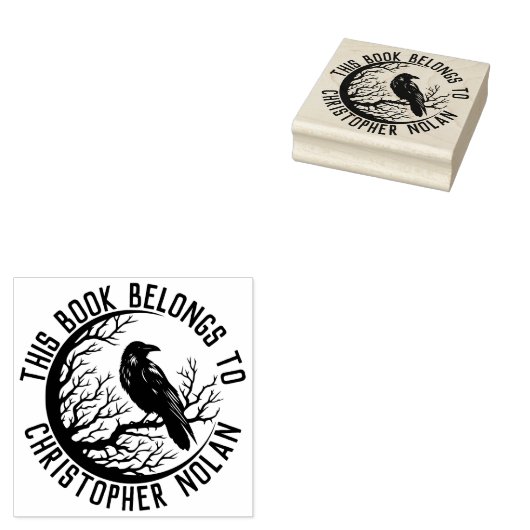 Book Stamp With Name And Raven For Man Rubberstempel (Gestempeld)