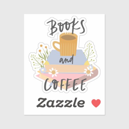 Book Sticker, Books and Coffee, Geschenkidee Sticker (Vel)