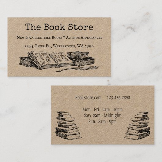 Book Store bewerkbaar Art Visitekaartje (Voorkant / Achterkant)