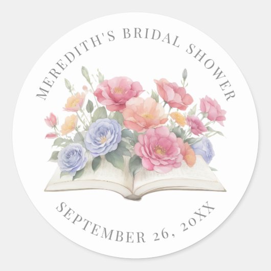 Book Watercolor Floral Bridal Shower Ronde Sticker (Voorkant)