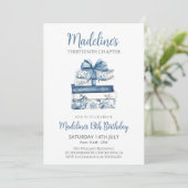 Book with blue bow Girl Birthday Kaart (Staand voorkant)