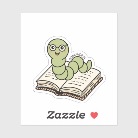 Book Worm Cute Bookish Book Lover Worm Sticker (Vel)