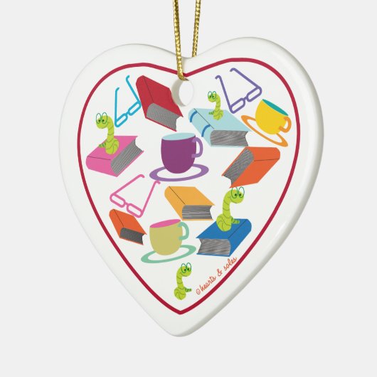 Book Worm Heart Ornament (Links)