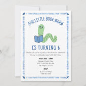 Book Worm Reading Lover Birthday Party Invite Kaart (Voorkant)