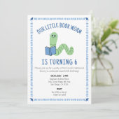 Book Worm Reading Lover Birthday Party Invite Kaart (Staand voorkant)