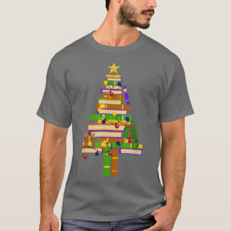 Book Xmas Tree Light Reading Boost Librarian Famil T-shirt