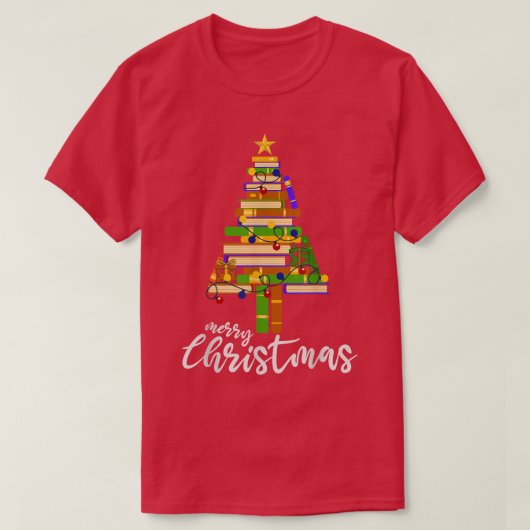 Book Xmas Tree Light Reading Boost Librarian Famil T-shirt (Design voorkant)
