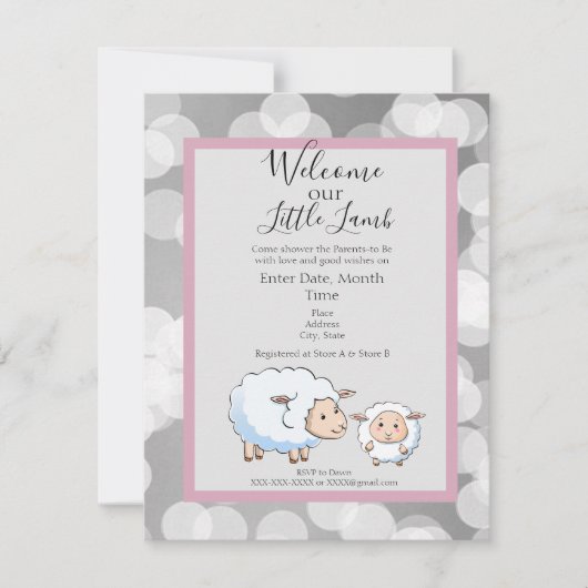 Bookah Roze, Grijs Lam Baby Meisje Douche Supplies Kaart (Voorkant)