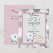 Bookah Roze, Grijs Lam Baby Meisje Douche Supplies Kaart (Voorkant / Achterkant)