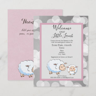 Bookah Roze, Grijs Lam Baby Meisje Douche Supplies Kaart