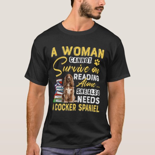Bookaholic Lady Cute Cocker Spaniel Mam Bookworm D T-shirt (Voorkant)