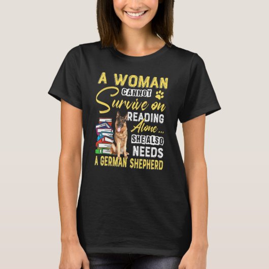 Bookaholic Lady Cute German Shepherd Mam Bookworm T-shirt (Voorkant)