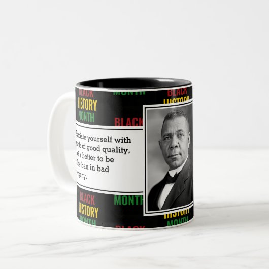 BOOKER T WASHINGTON Black History Quote Scripting Tweekleurige Koffiemok (Voorkant links)