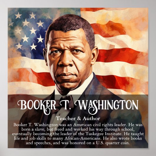 Booker T Washington Zwart Geschiedenis Maand Klasl Poster (Voorkant)