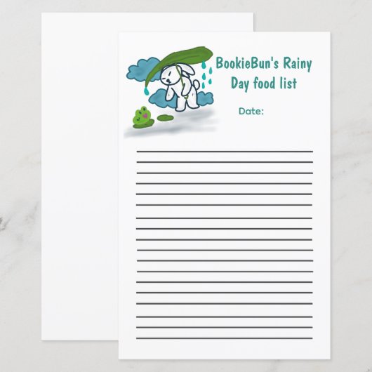 BookieBun regenachtige dag voedsellijst (Voorkant / Achterkant)