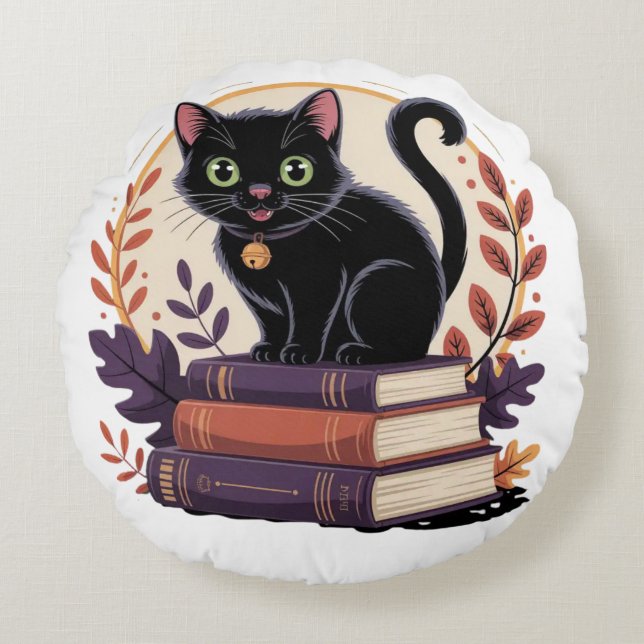 Bookish Black Cat – Kussen voor Kinderen (Voorkant)