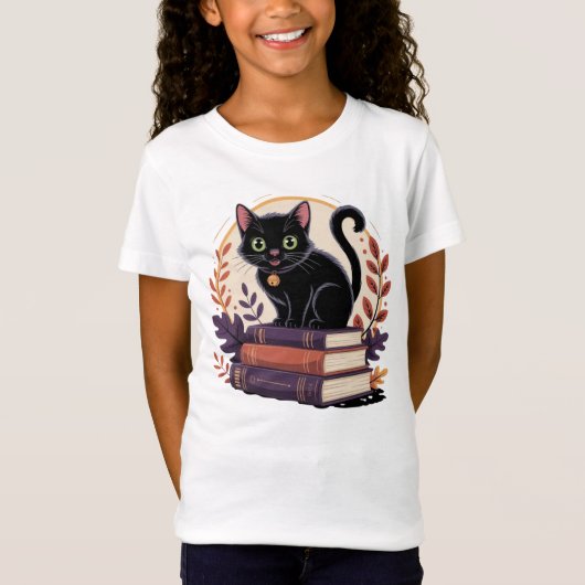 Bookish Black Cat – T-shirt voor Kinderen (Voorkant)