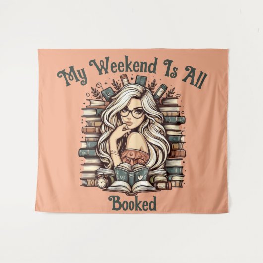 Bookish Bliss: Meisje te midden van boeken Wandkleed (Voorkant (horizontaal))