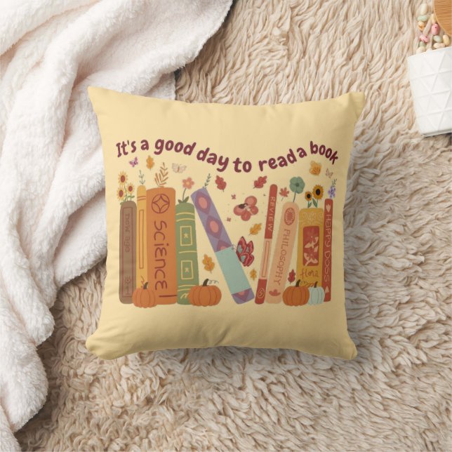 Bookish book Lovers, Orange Pumpkin & Fall Leaves Kussen (Deken)