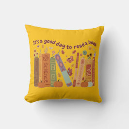 Bookish book Lovers, Orange Pumpkin & Fall Leaves Kussen