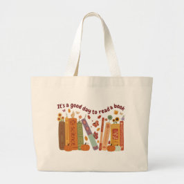 Bookish book Lovers, OrangePumpkin and Fall Leaves Grote Tote Bag
