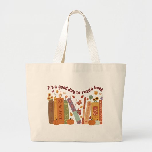 Bookish book Lovers, OrangePumpkin and Fall Leaves Grote Tote Bag (Voorkant)