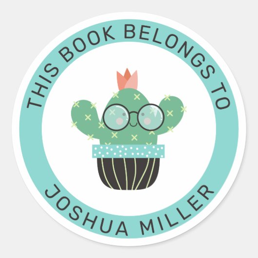 Bookish Cactus Dit boek behoort toe aan Ronde Sticker (Voorkant)