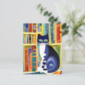 Bookish Cat Aesthetic - Cat On A Bookshelf Briefkaart (Staand voorkant)