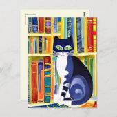 Bookish Cat Aesthetic - Cat On A Bookshelf Briefkaart (Voorkant / Achterkant)
