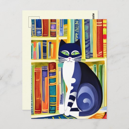 Bookish Cat Aesthetic - Cat On A Bookshelf Briefkaart (Voorkant / Achterkant)