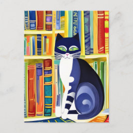 Bookish Cat Aesthetic - Cat On A Bookshelf Briefkaart