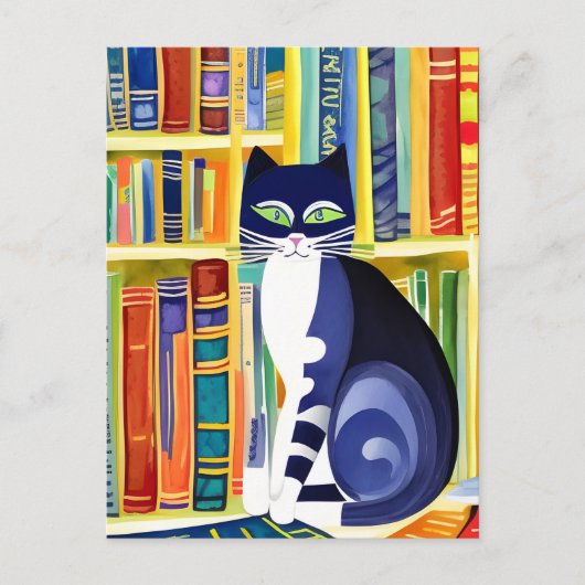 Bookish Cat Aesthetic - Cat On A Bookshelf Briefkaart (Voorkant)
