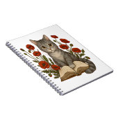 Bookish Cat – Schattigee leeskat met klaprozen voo Notitieboek (Rechterzijde)