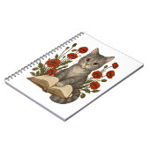 Bookish Cat – Schattigee leeskat met klaprozen voo Notitieboek (Linkerzijde)