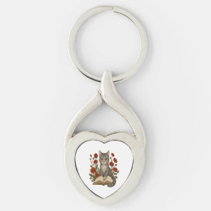Bookish Cat – Schattigee leeskat met klaprozen voo Sleutelhanger