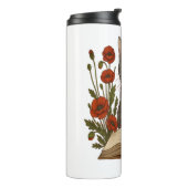 Bookish Cat – Schattigee leeskat met klaprozen voo Thermosbeker (Gedraaid links)