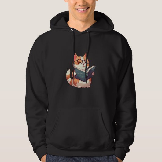 Bookish Cat with Glasses Cute & Intellectual Desi Hoodie (Voorkant)