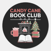 Bookish Christmas Candy Cane Book Club Bookish Ronde Sticker (Voorkant)