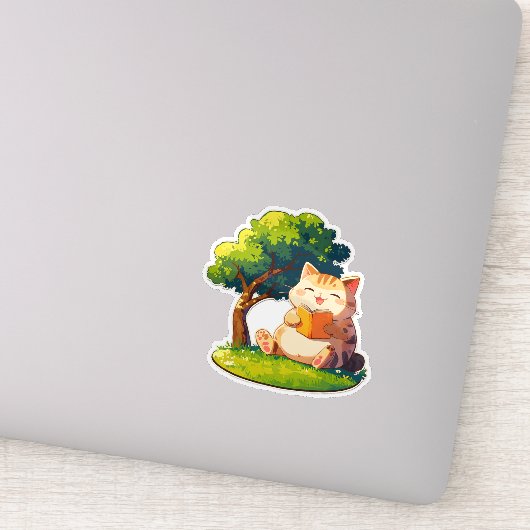 Bookish Chubby Cat Under Tree Sticker (Detail)