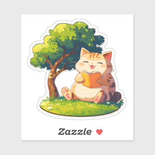 Bookish Chubby Cat Under Tree Sticker (Vel)