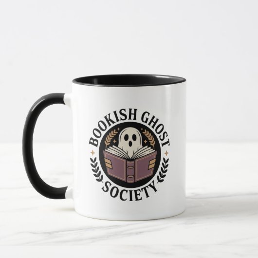 Bookish Ghost Society Cream Badge Reader Spooky Mok (Links)