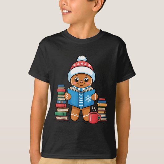 Bookish Gingerbread Reading Books Christmas Pajama T-shirt (Voorkant)