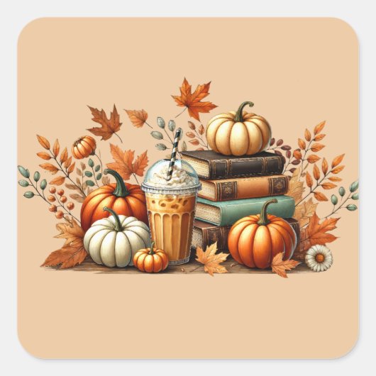 Bookish Herfst Vierkante Sticker (Voorkant)